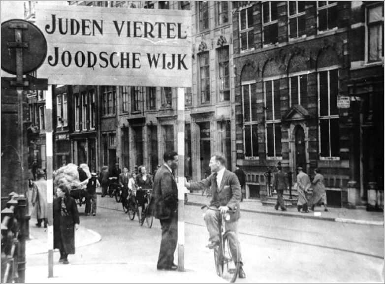 Sign reads -Jewish Quarter- Amsterdam